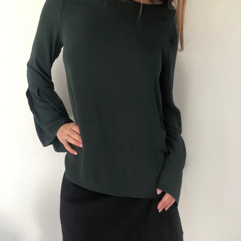 Loft Dark Green Bell Sleeve Blouse